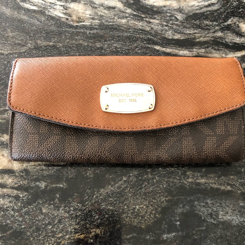 Michael Kors Brown and Tan Signature Continental Wallet
